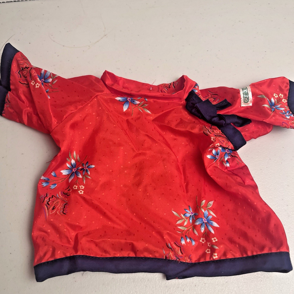 Vintage Coleco Cabbage Patch Kids Oriental Red Silk Flower Print Shirt Top Set - Picture 6 of 11